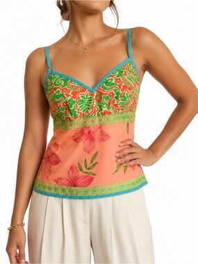 Roxy Quick Silver Camisole Empire Fit Lace Style Embellishments Blue Peach M
